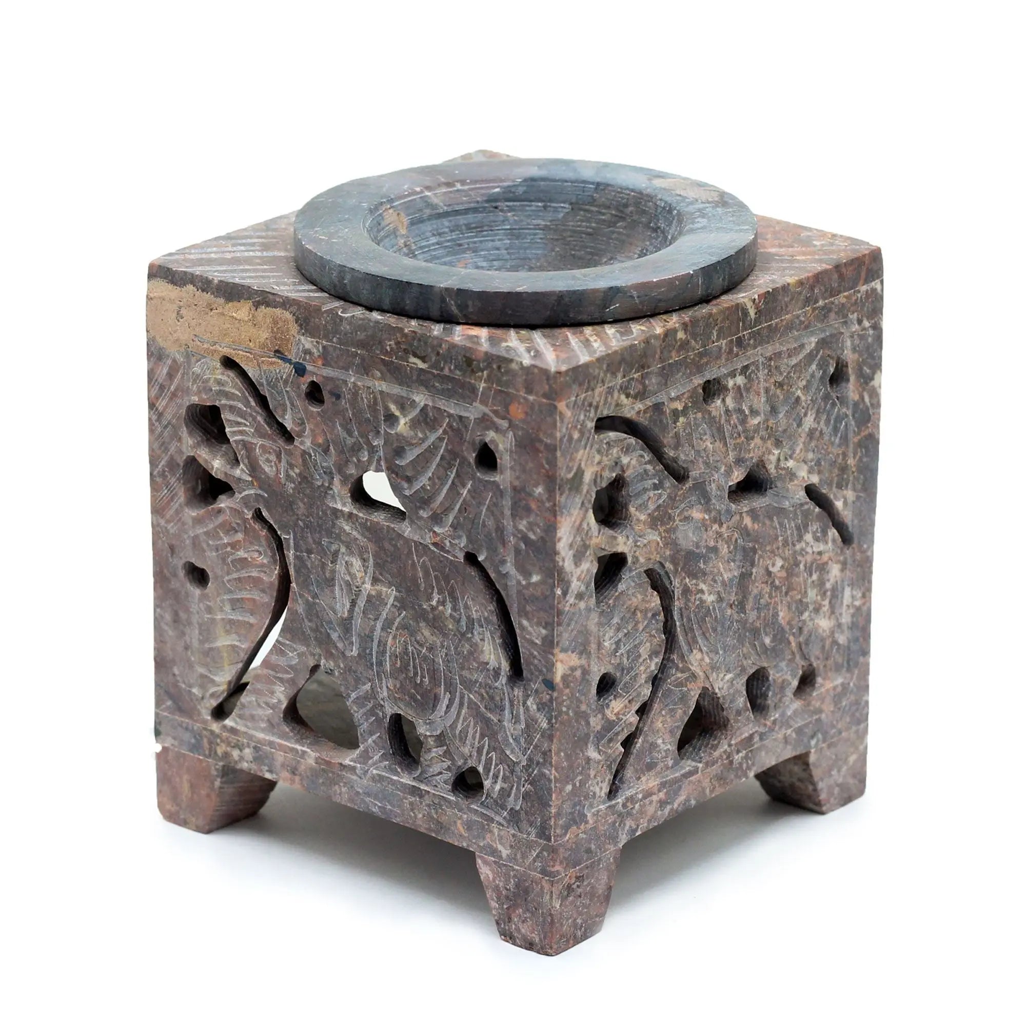  Pamperandpost Soapstone Oil Burner – Square Elephant Design (10×7.5cm) for Natural, Hand‑Carved Home Fragrance Soapstone Oil Burners