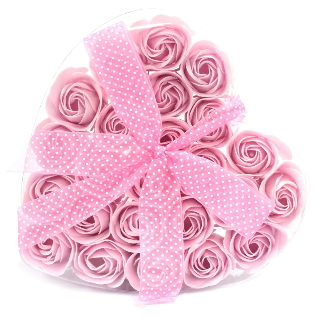  Pamperandpost Set of 24 Soap Flower Heart Box - Pink Roses Luxury Soap Flowers