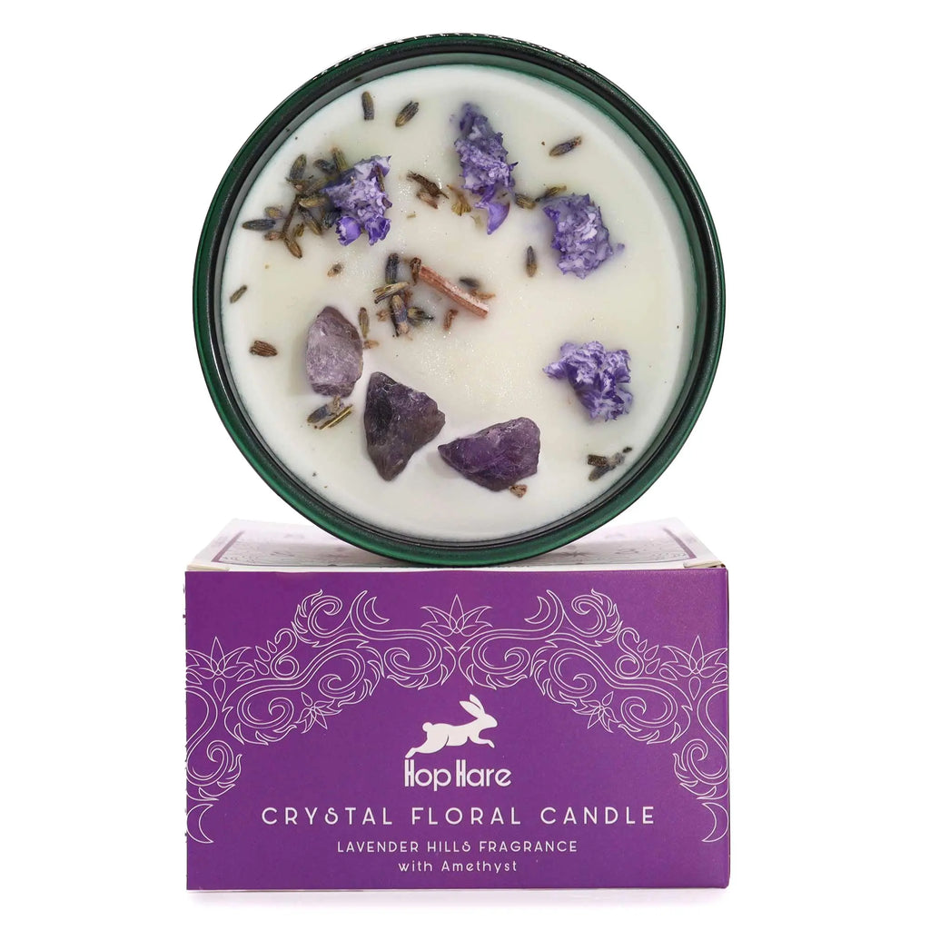  Pamperandpost The Moon Crystal Magic Candle - Amethyst & Lavender Hills with Tarot Card Hop Hare Crystal Magic Flower Candles