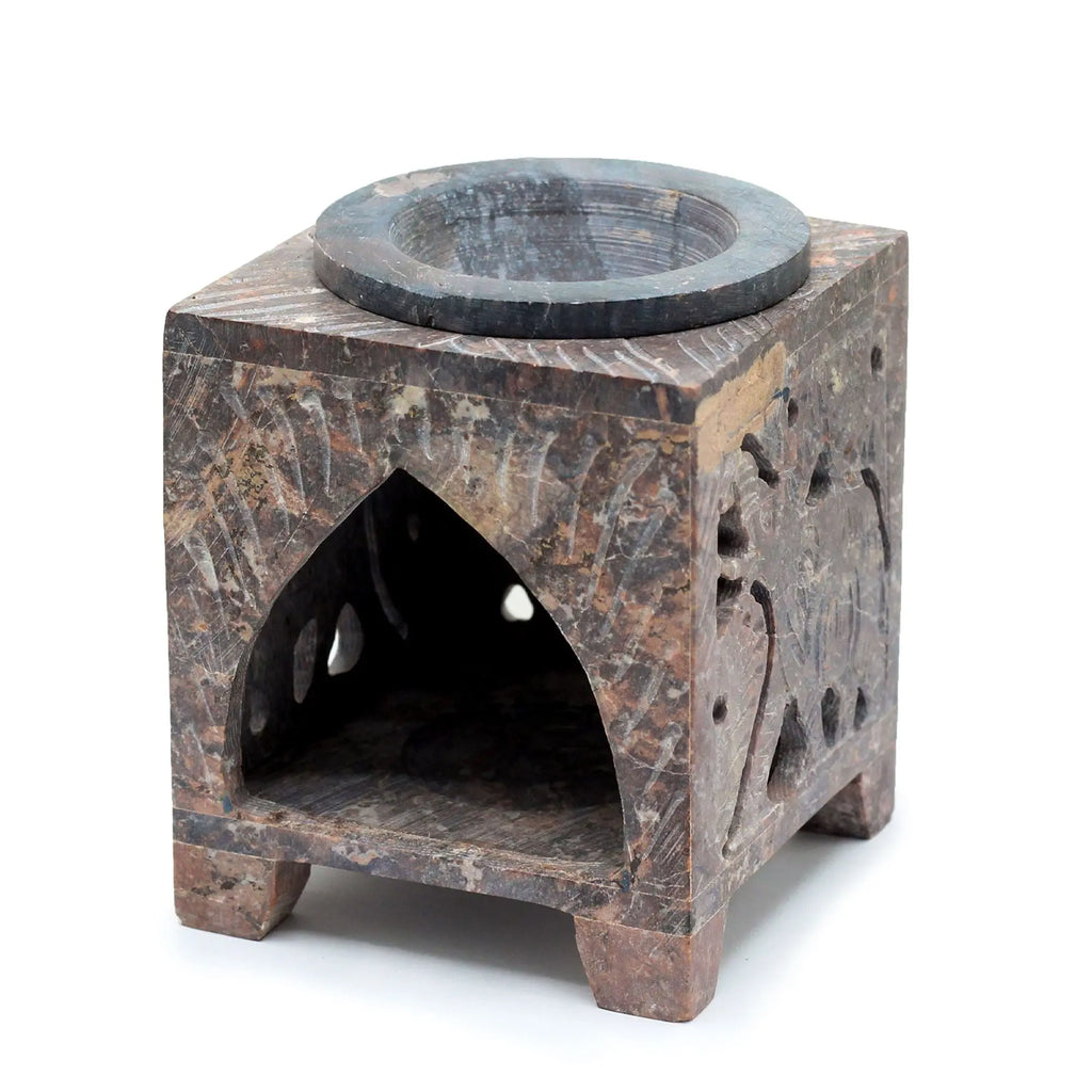  Pamperandpost Soapstone Oil Burner – Square Elephant Design (10×7.5cm) for Natural, Hand‑Carved Home Fragrance Soapstone Oil Burners