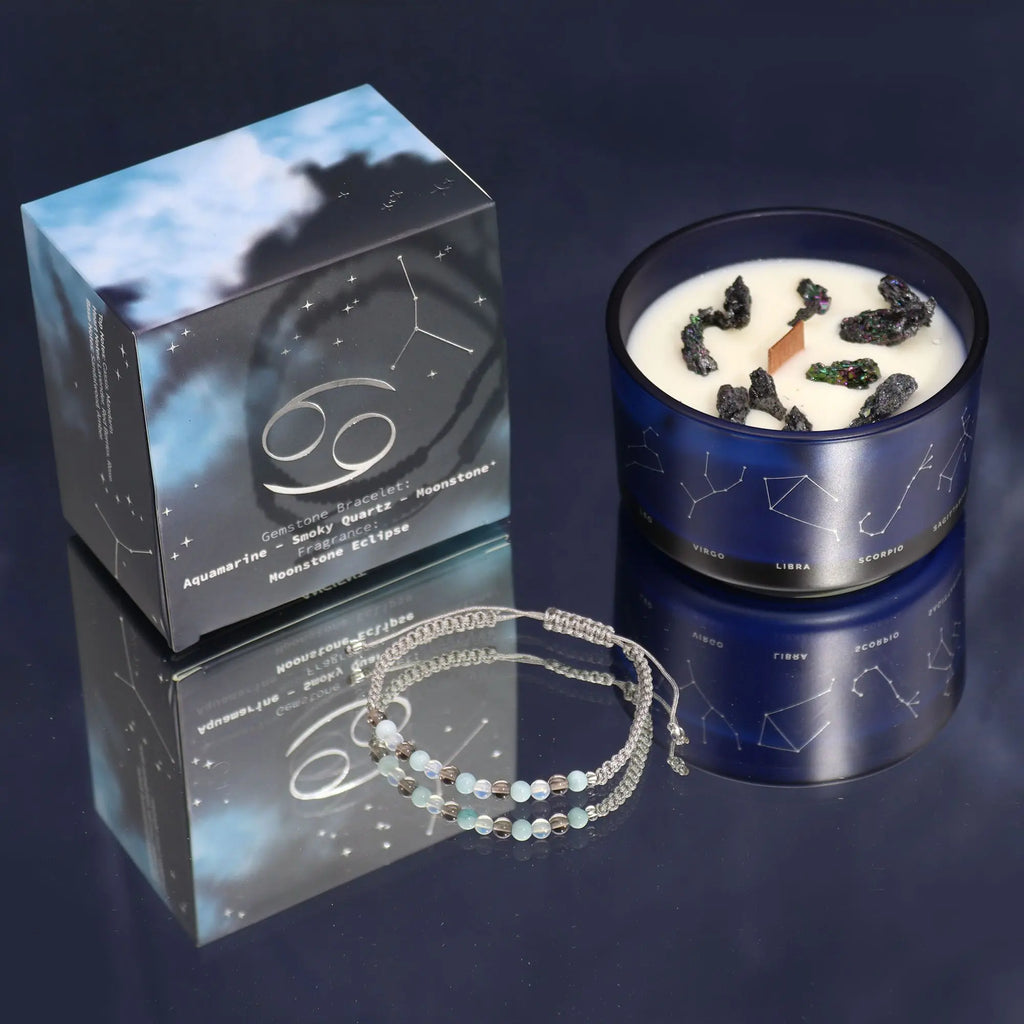 Zodiac Crystal Candle with Gemstone Bracelet - Cancer AW Dropship UK