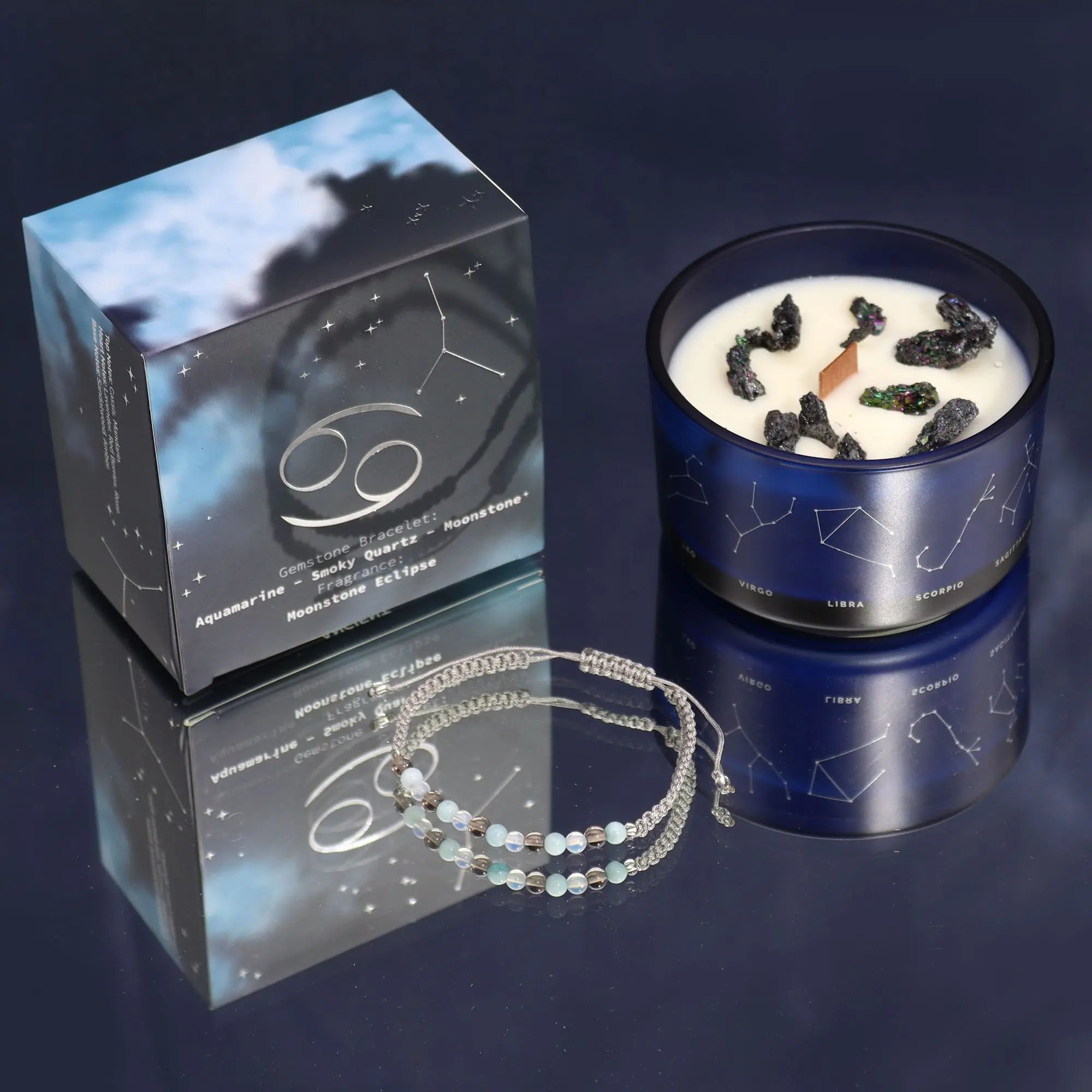 Zodiac Crystal Candle with Gemstone Bracelet - Cancer AW Dropship UK