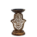 Pamperandpost Mango Wood Candle Stand - Hamsa - Small