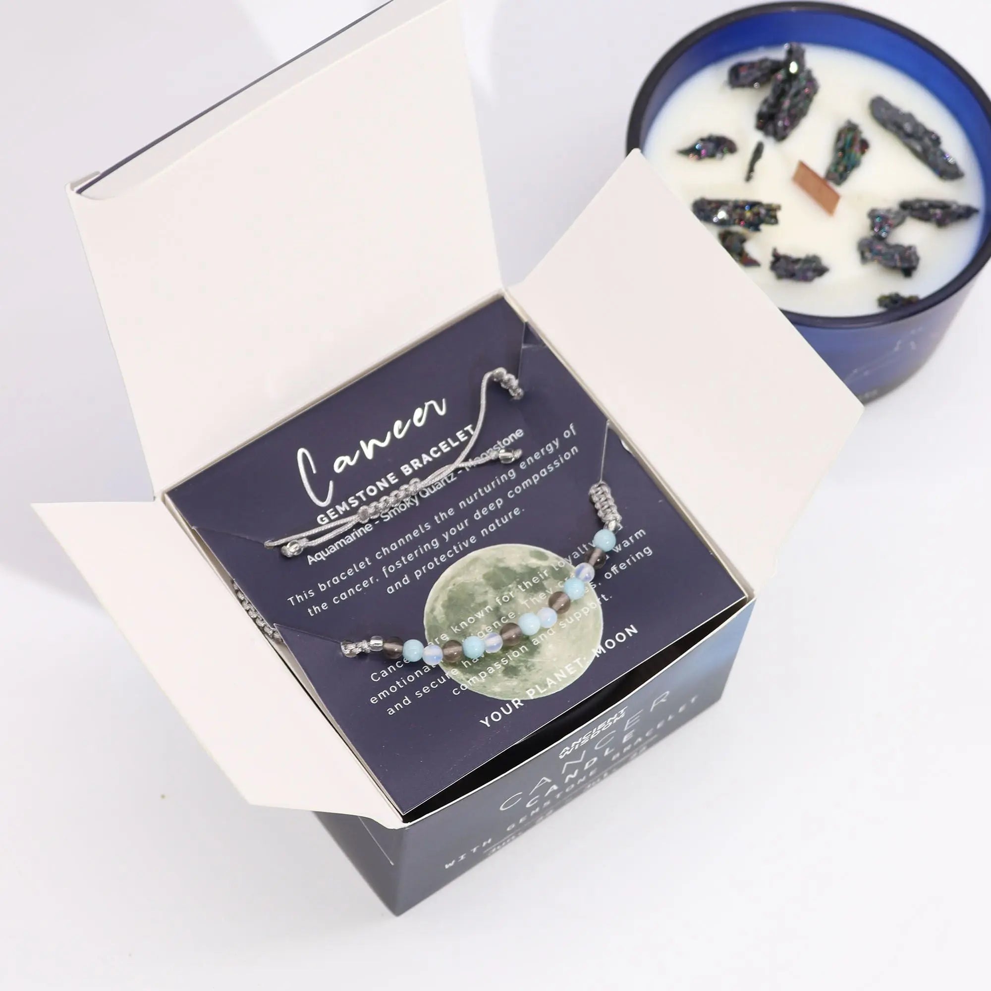 Zodiac Crystal Candle with Gemstone Bracelet - Cancer AW Dropship UK