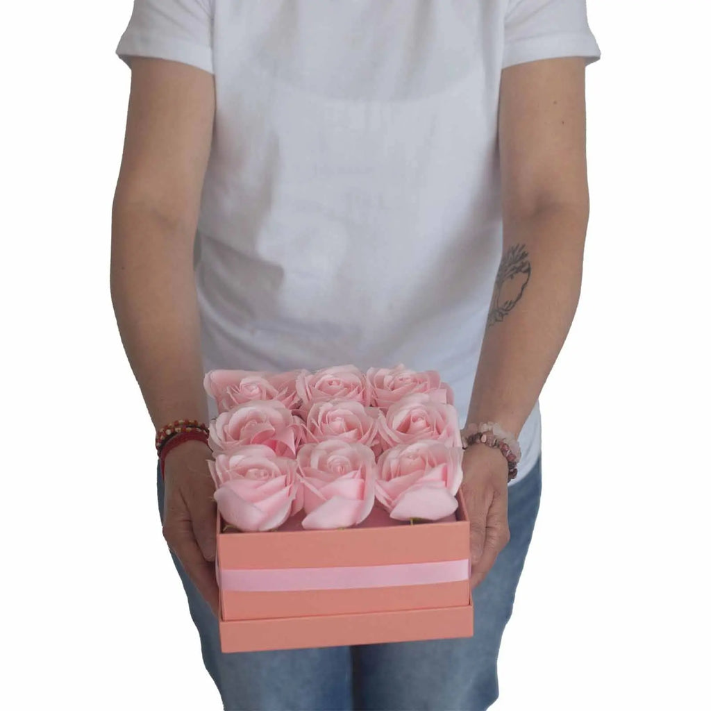 Pamperandpost Soap Flower Gift Bouquet - 13 Pink Roses - Heart