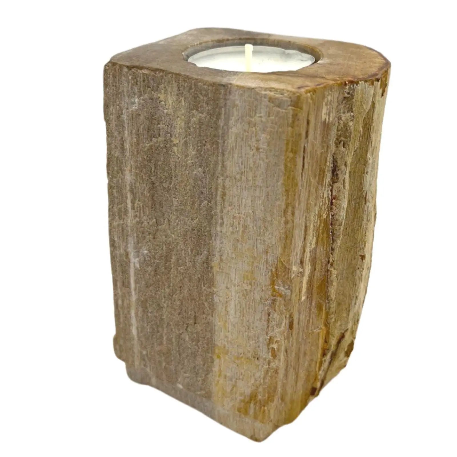 Pamperandpost Petrified Wood Candle Holder - Single Tall Petrified Wood Candle Holder