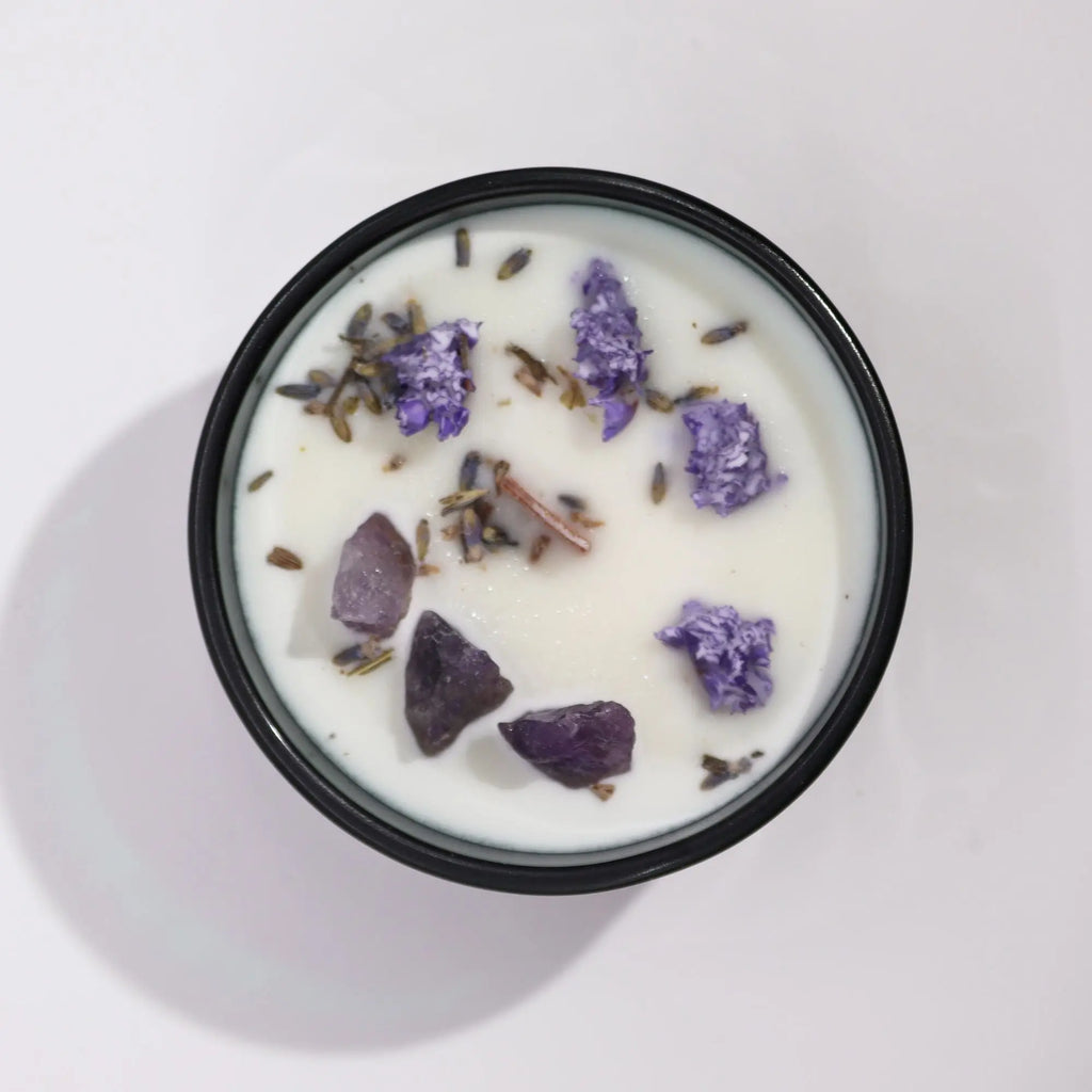  Pamperandpost The Moon Crystal Magic Candle - Amethyst & Lavender Hills with Tarot Card Hop Hare Crystal Magic Flower Candles