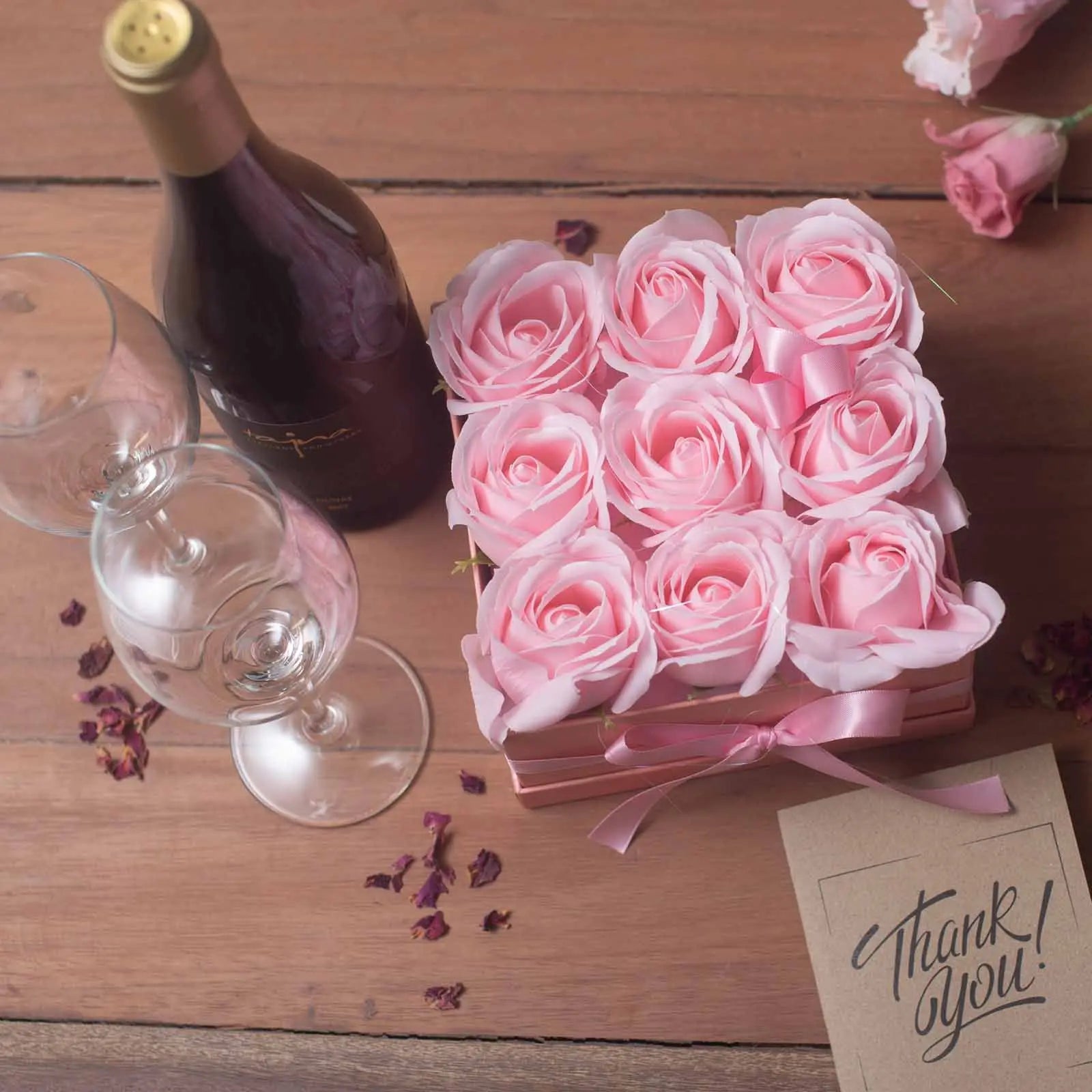 Pamperandpost Soap Flower Gift Bouquet - 13 Pink Roses - Heart