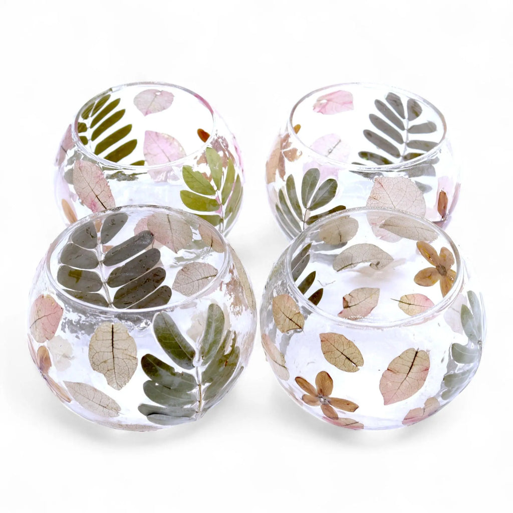  Pamperandpost Natural Floral Glass - Bowl Candle Holder - Primavera  - (8x10cm) Natural Floral Glass Candle Holders