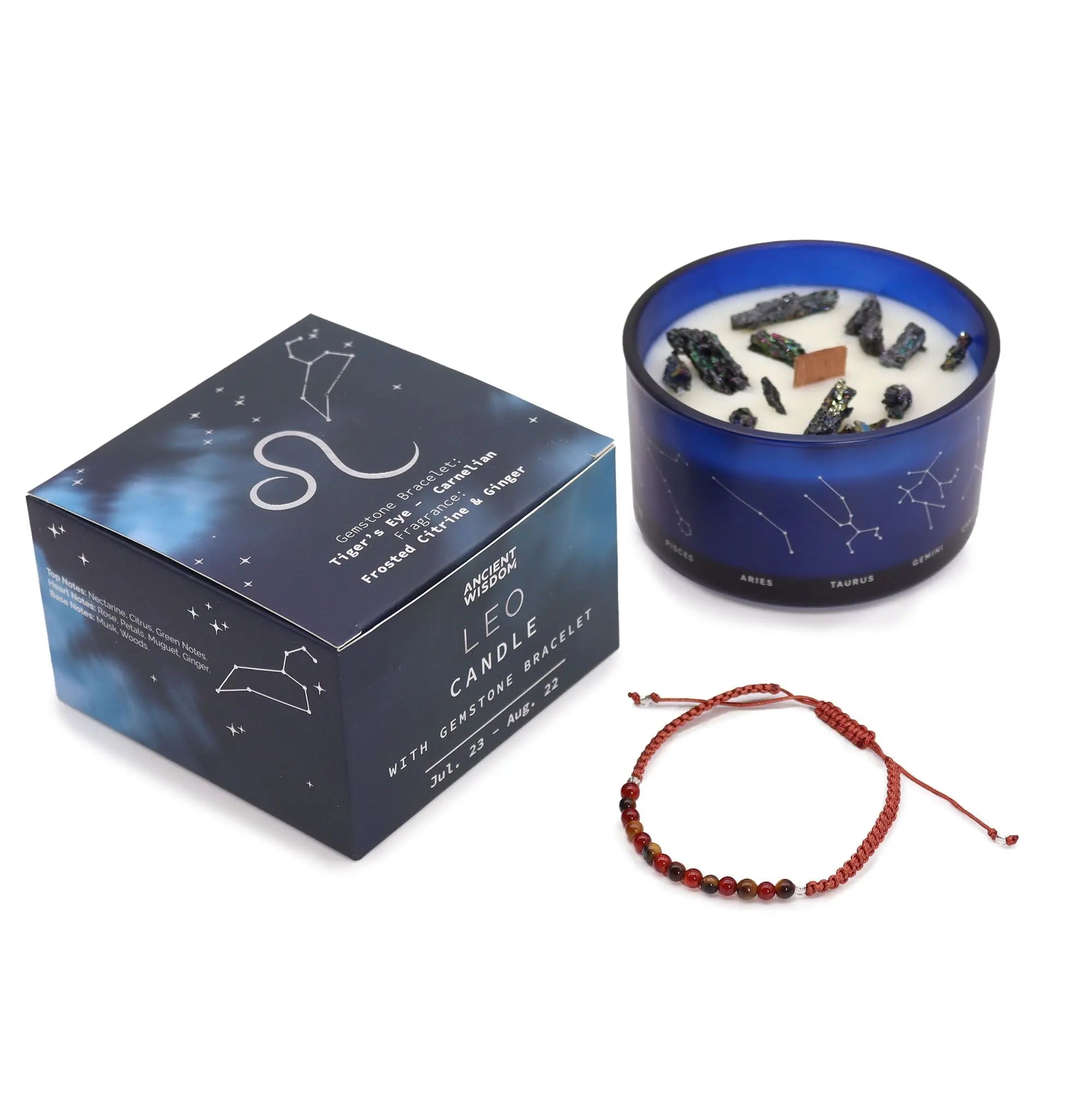  Pamperandpost Zodiac Crystal Candle with Gemstone Bracelet - Leo Zodiac Crystal Candles with Gemstone Bracelet