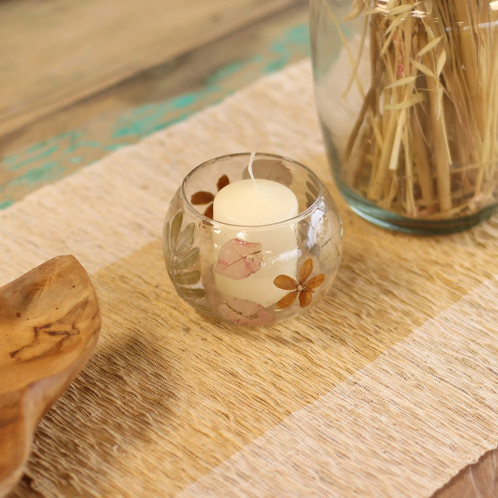  Pamperandpost Natural Floral Glass - Bowl Candle Holder - Primavera  - (8x10cm) Natural Floral Glass Candle Holders