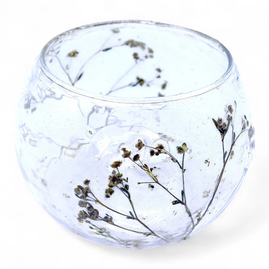  Pamperandpost Natural Floral Glass - Bowl Candle Holder - Margarita - (8x10cm) Natural Floral Glass Candle Holders