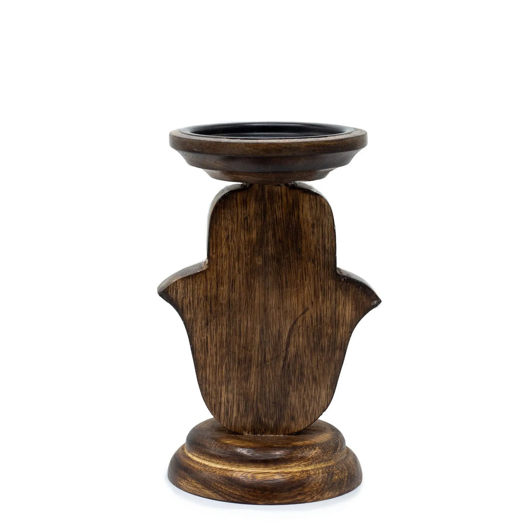 Pamperandpost Mango Wood Candle Stand - Hamsa - Small