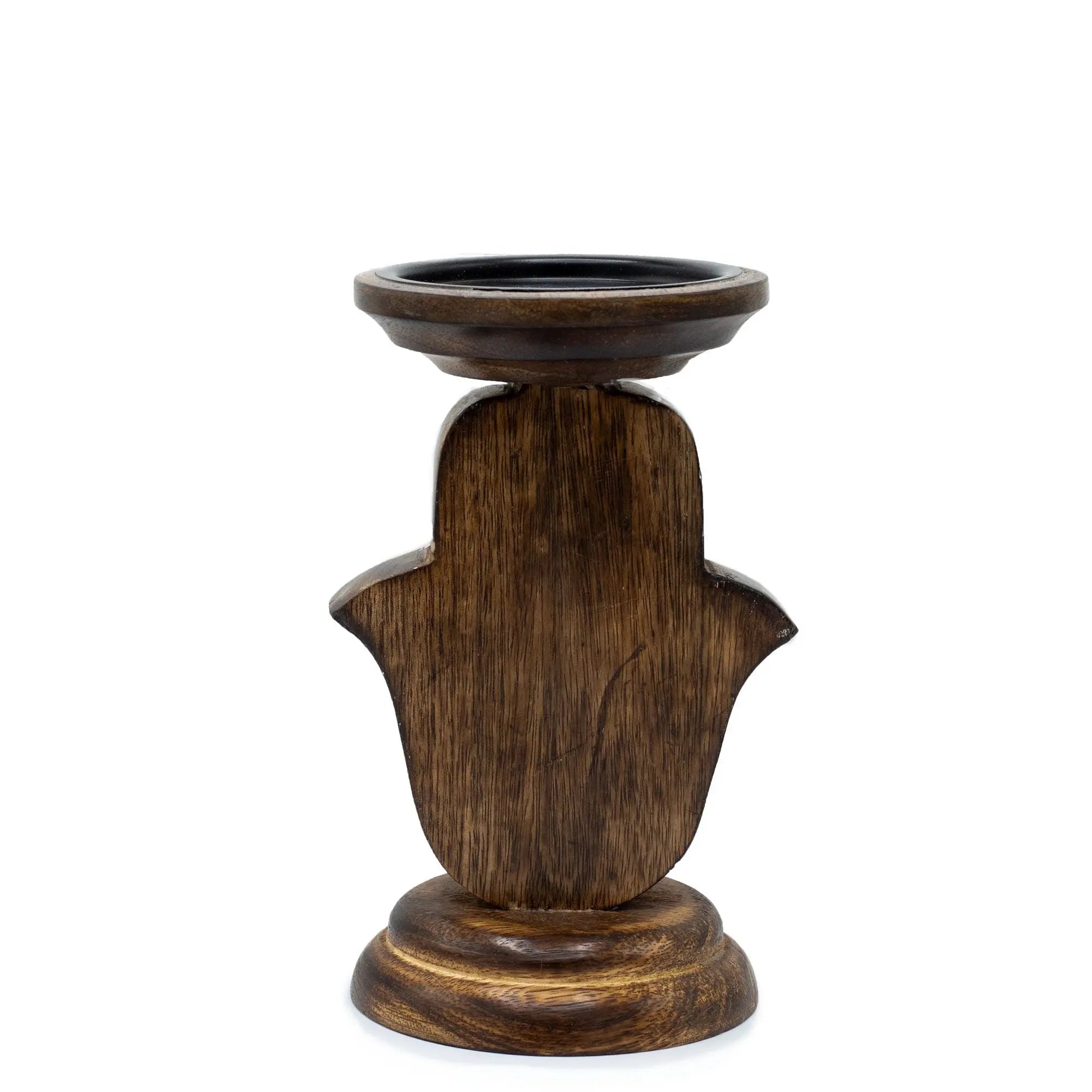 Pamperandpost Mango Wood Candle Stand - Hamsa - Small