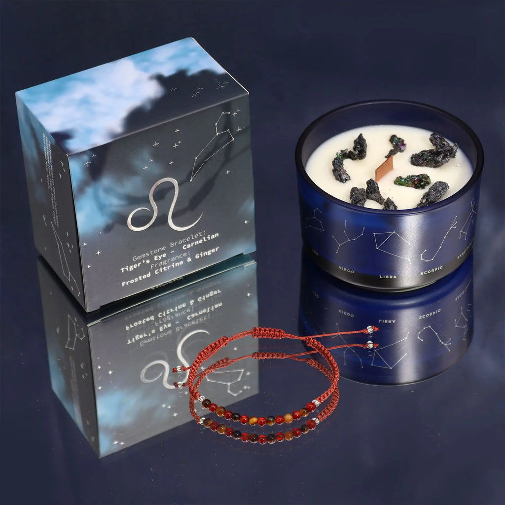  Pamperandpost Zodiac Crystal Candle with Gemstone Bracelet - Leo Zodiac Crystal Candles with Gemstone Bracelet