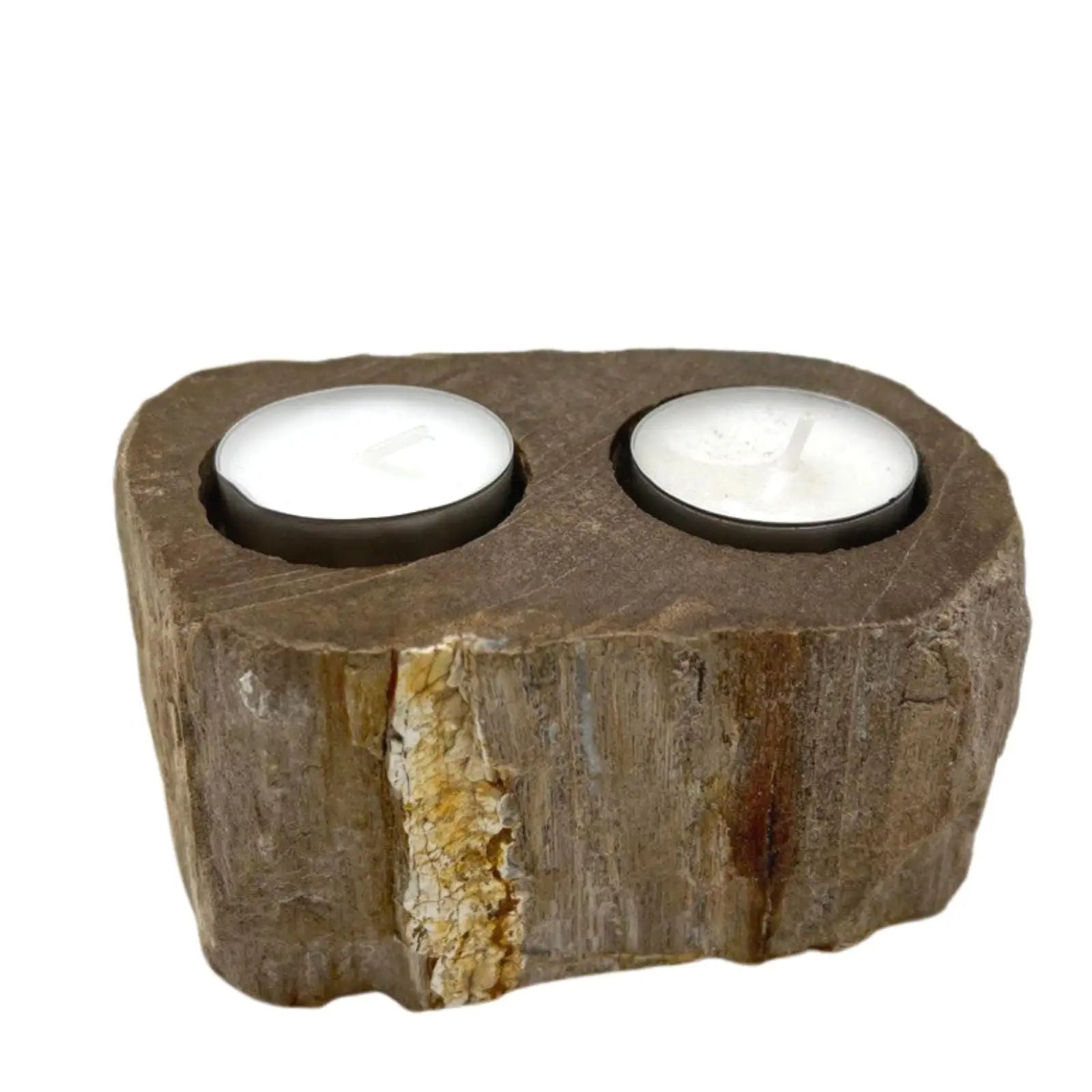  Pamperandpost Petrified Wood Candle Holder - Double Petrified Wood Candle Holder