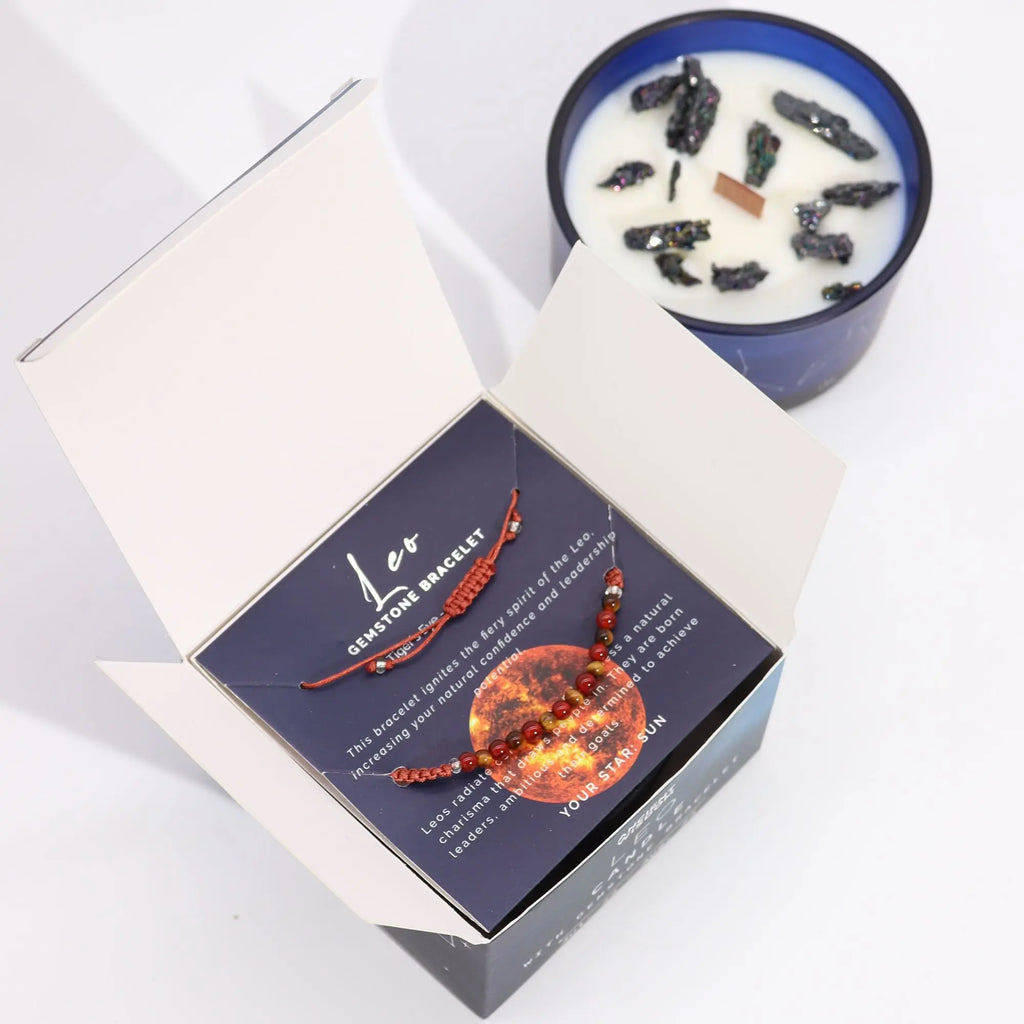  Pamperandpost Zodiac Crystal Candle with Gemstone Bracelet - Leo Zodiac Crystal Candles with Gemstone Bracelet