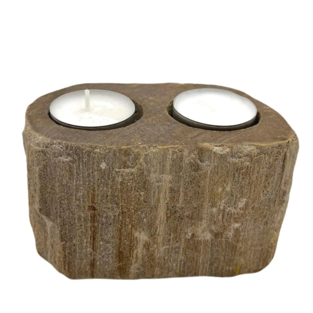Pamperandpost Petrified Wood Candle Holder - Double