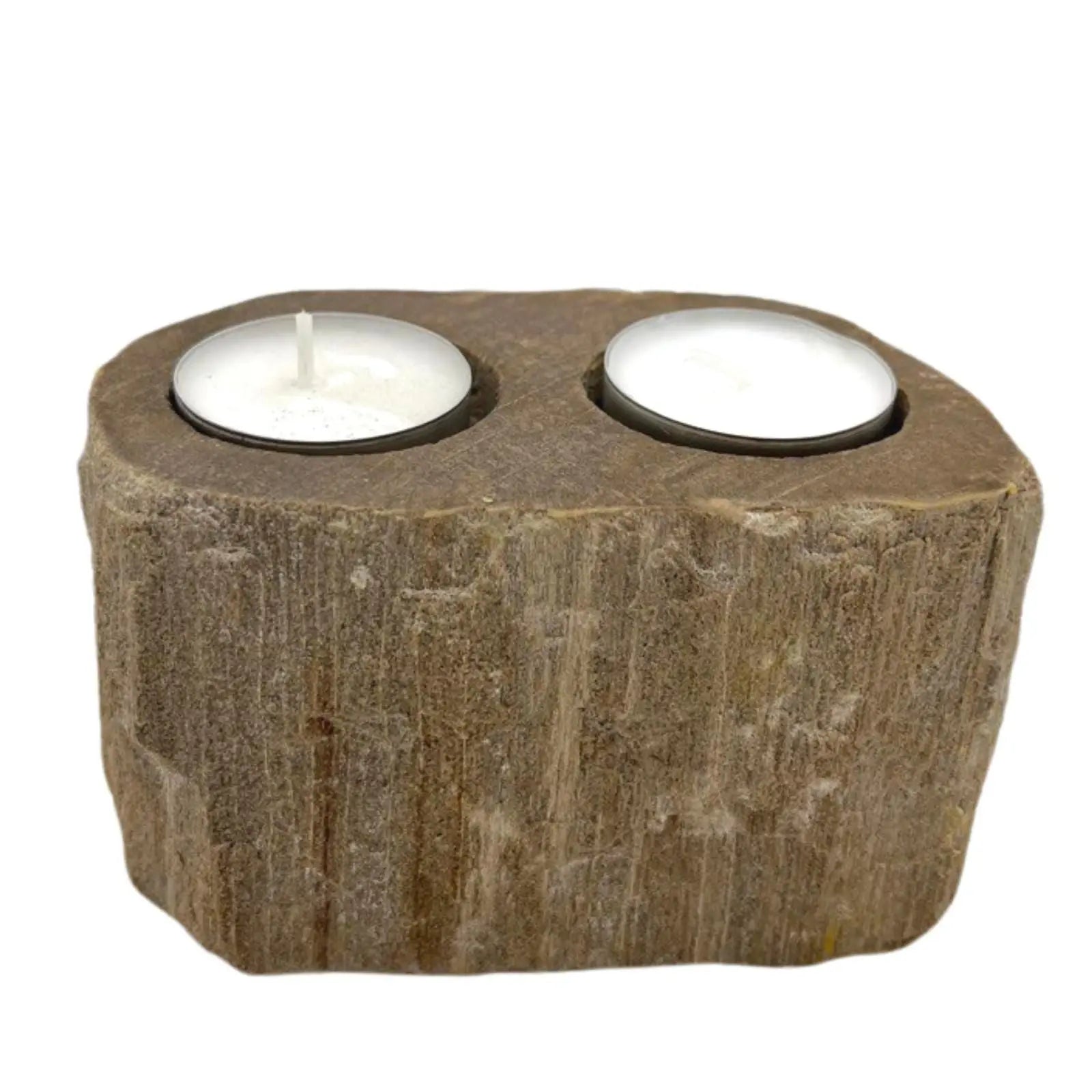  Pamperandpost Petrified Wood Candle Holder - Double Petrified Wood Candle Holder