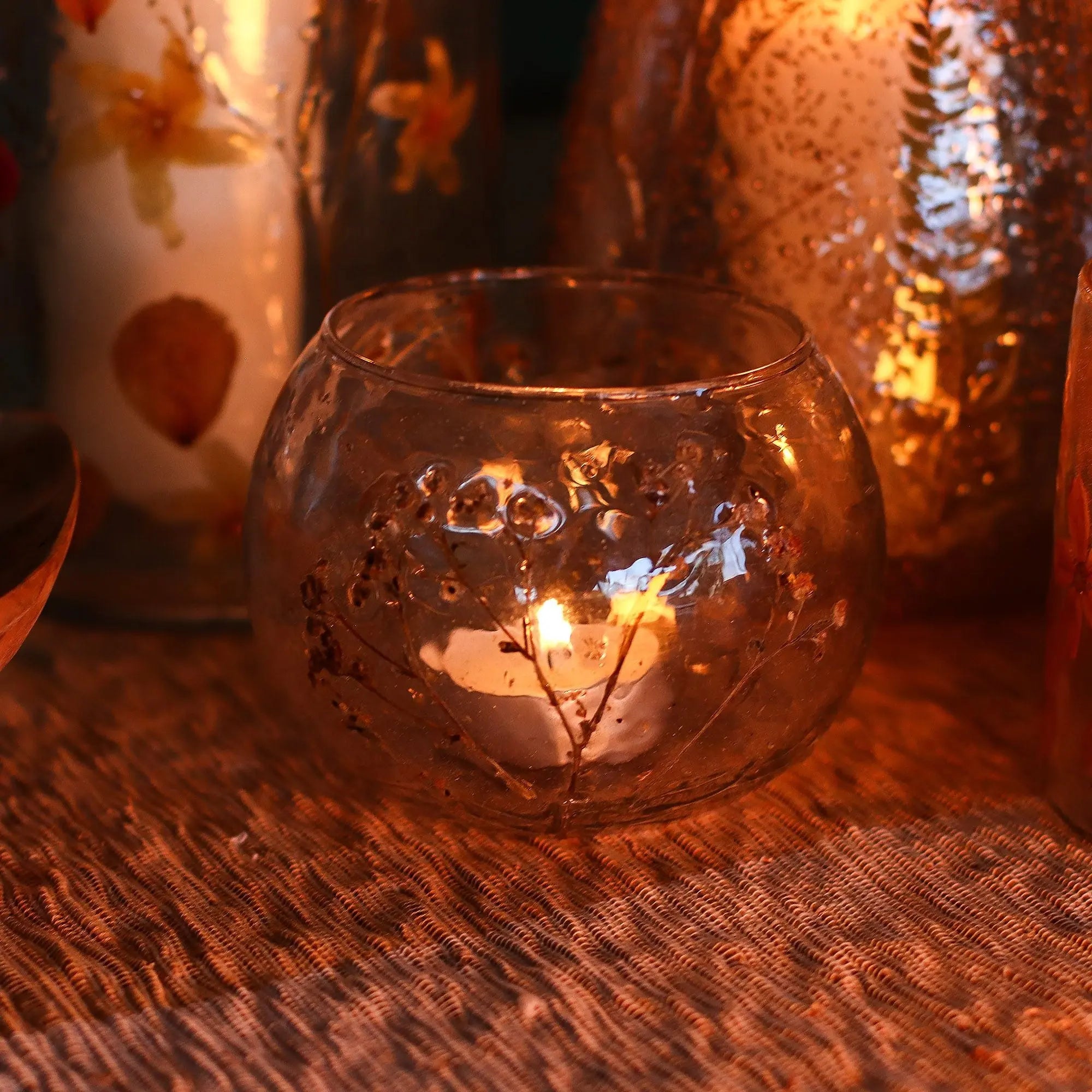  Pamperandpost Natural Floral Glass - Bowl Candle Holder - Margarita - (8x10cm) Natural Floral Glass Candle Holders