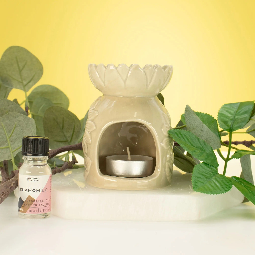  Pamperandpost Ceramic Sunflower Oil Burner - Pastel Beige Ceramic Zen Oil Burners