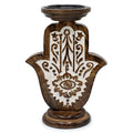  Pamperandpost Mango Wood Candle Stand - Hamsa - Large Mango Wood Candle Stands
