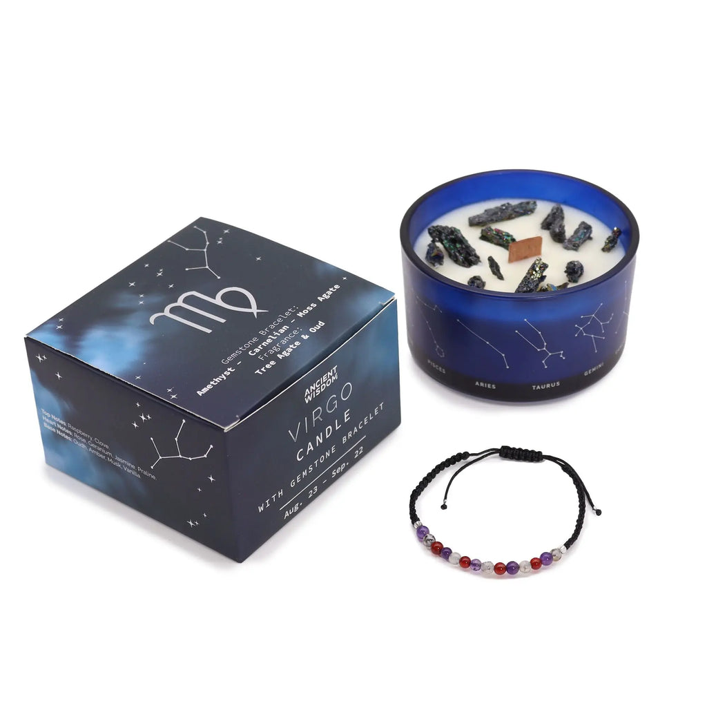  Pamperandpost Zodiac Crystal Candle with Gemstone Bracelet - Virgo Zodiac Crystal Candles with Gemstone Bracelet