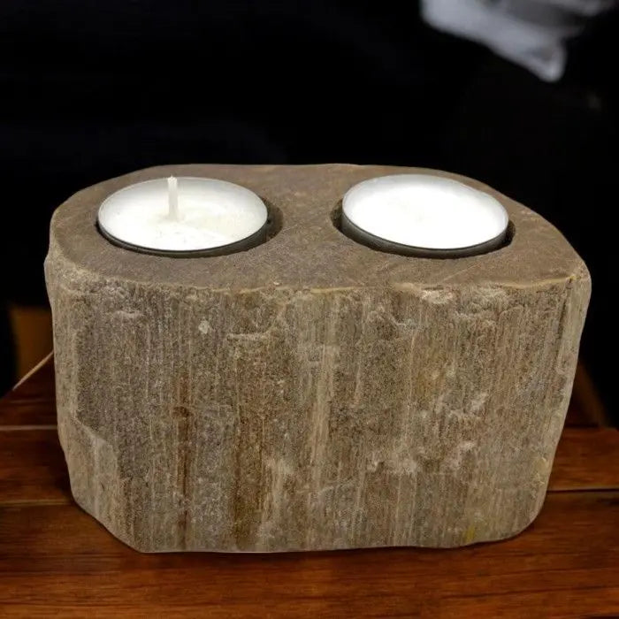 Pamperandpost Petrified Wood Candle Holder - Double